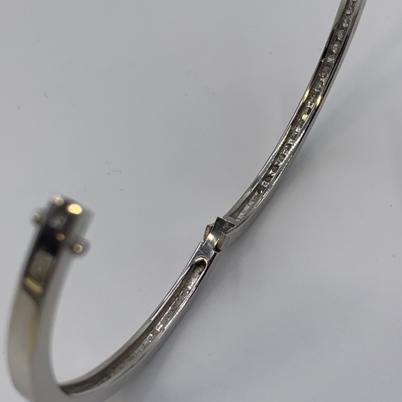 14K White Gold Princess Cut Diamond Bangle Bracelet - Picture 8 of 15